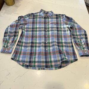 Polo Ralph Lauren Long Sleeve Plaid Preppy Vintage  Button Down Blue Madras Pony